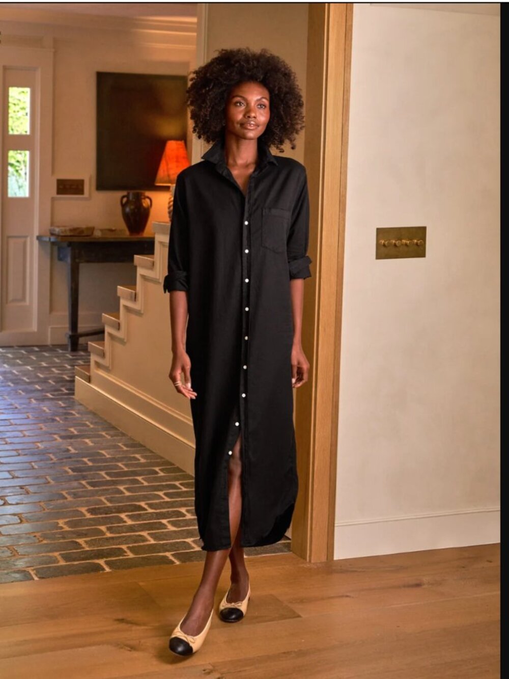 Frank & Eileen Rory Maxi Shirt Dress Button Black Famous Denim